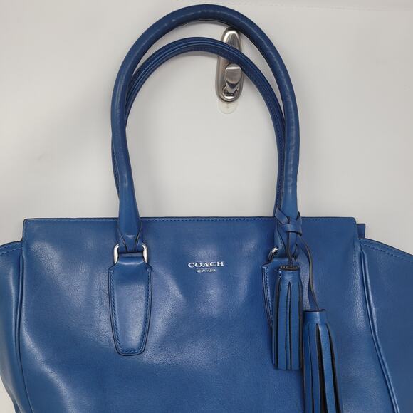 Coach Legacy Tanner Blue Purse Bag Double Handle W Satin Dust Bag Handbag Large - Picture 3 of 13